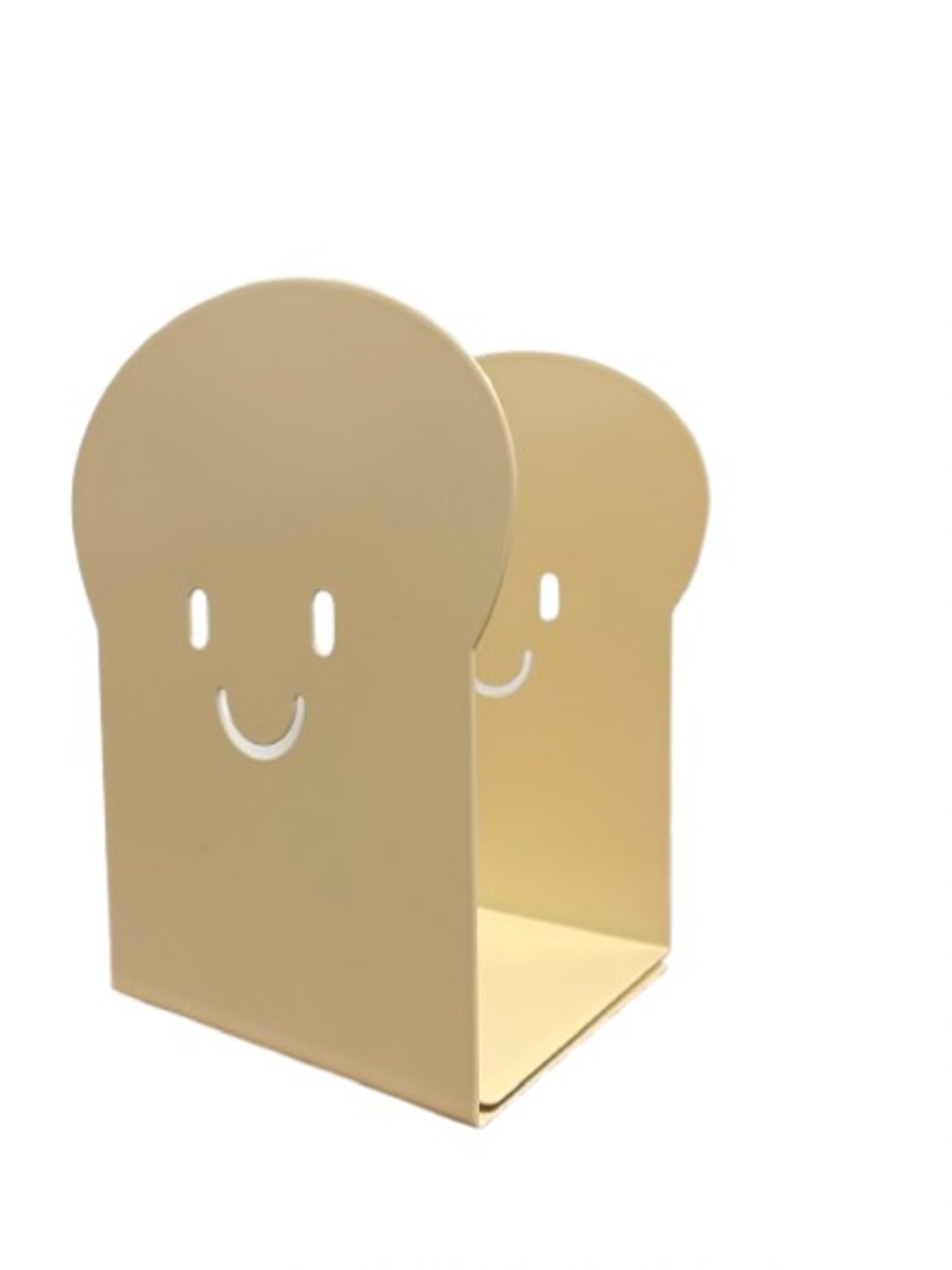 Bread Smiley Face Pair of Metal Bookends in Pale Yellow